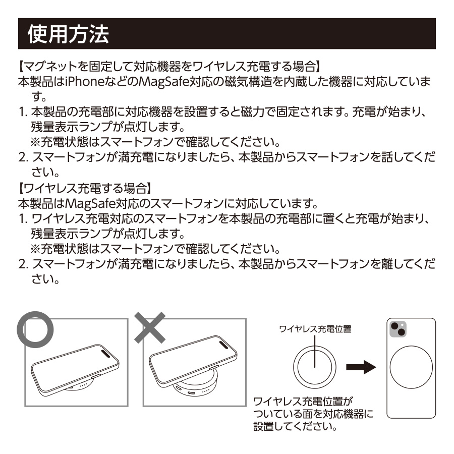 マグネット対応ワイヤレスモバイルチャージャー2500(準固体使用)